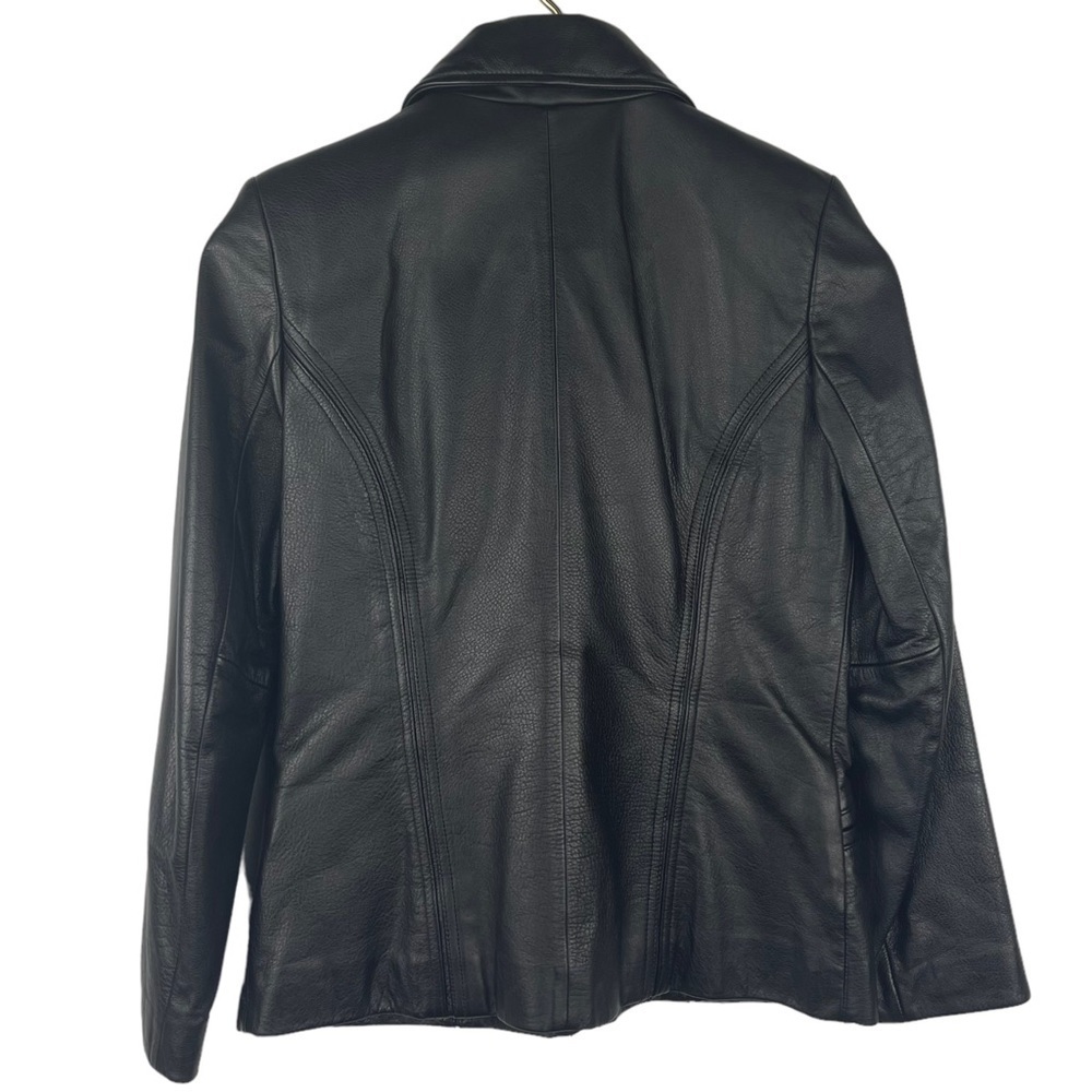 COLEBROOK & COMPANY 90S BLACK LEATHER XS PETITE ZIP UP JACKET - Picture 5 of 13